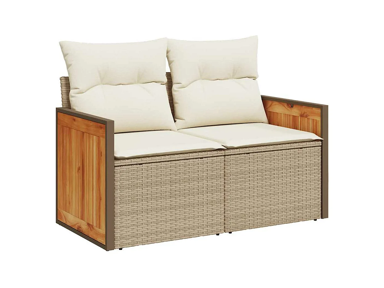 Salon de jardin 11pcs avec coussins beige résine tressée acacia