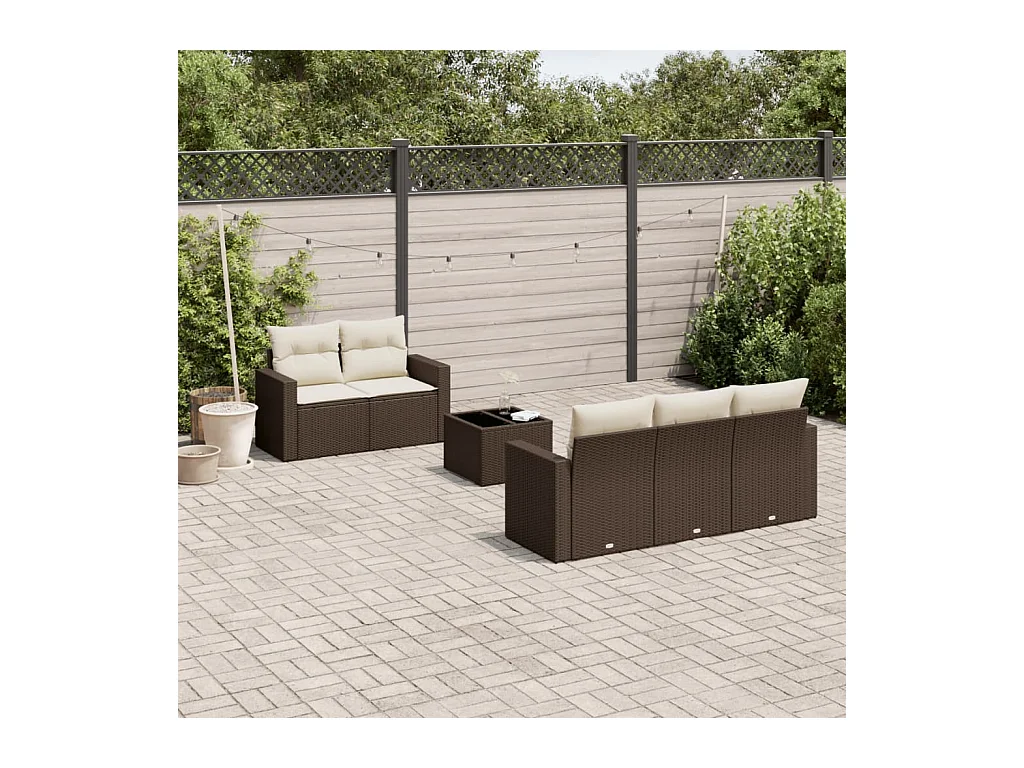 Set di mobili da giardino con cuscini 6 pezzi in resina intrecciata marrone