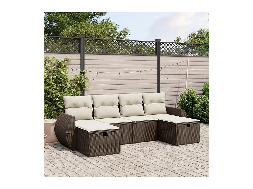 Salon de jardin avec coussins 6 pcs marron résine tressée
