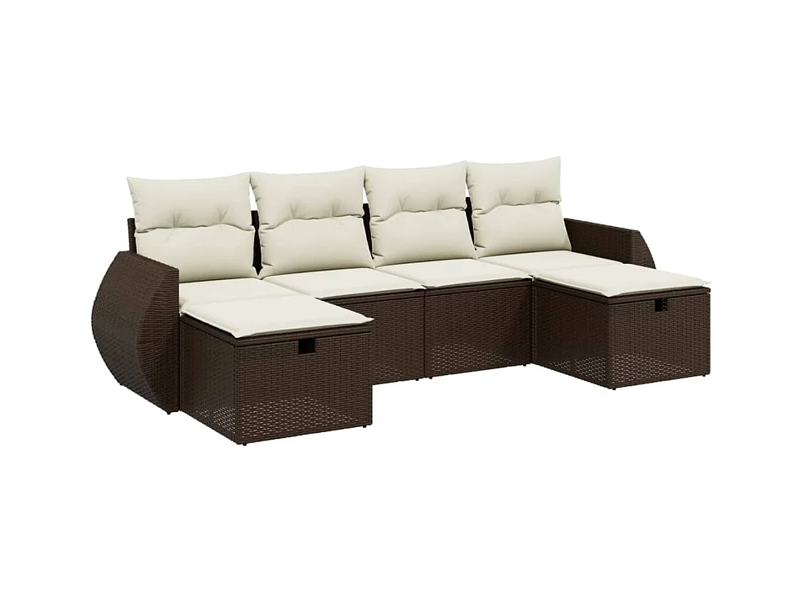Salon de jardin avec coussins 6 pcs marron résine tressée