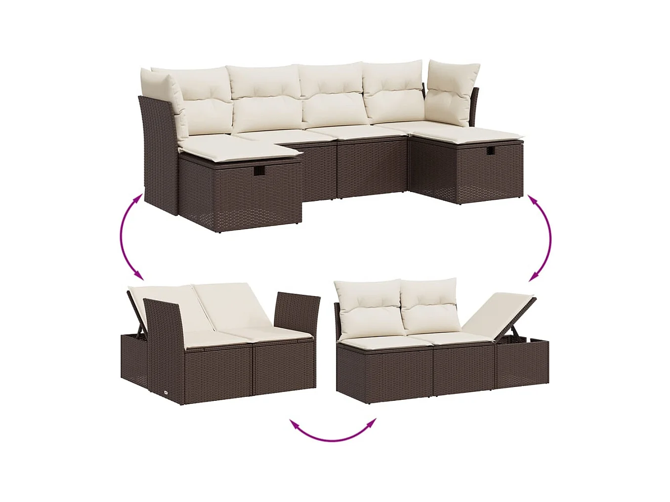 Salon de jardin avec coussins 6 pcs marron résine tressée