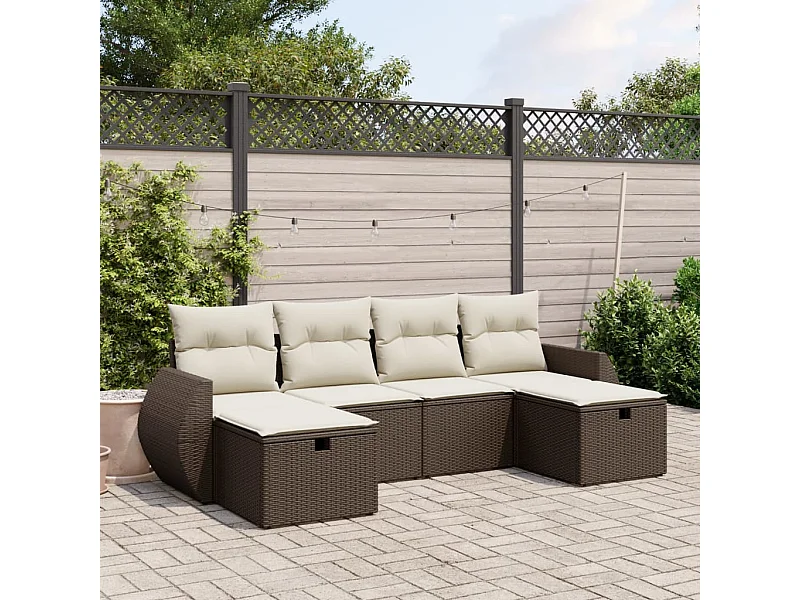Salon de jardin avec coussins 6 pcs marron résine tressée