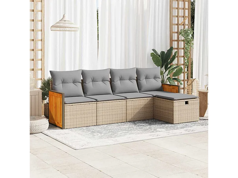 Set mobili da giardino con cuscini 5 pz beige resina intrecciata