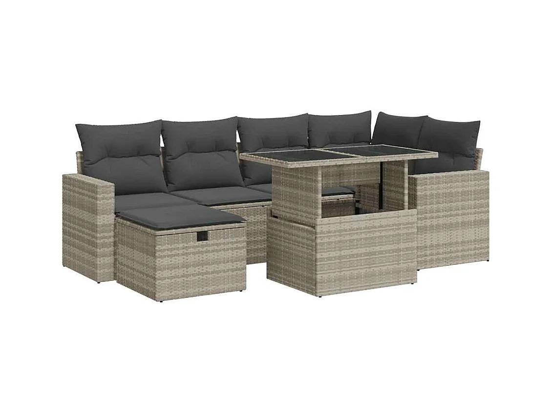 Salon de jardin avec coussins 7 pcs gris clair résine tressée