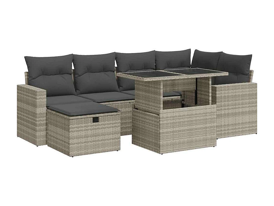 Salon de jardin avec coussins 7 pcs gris clair résine tressée