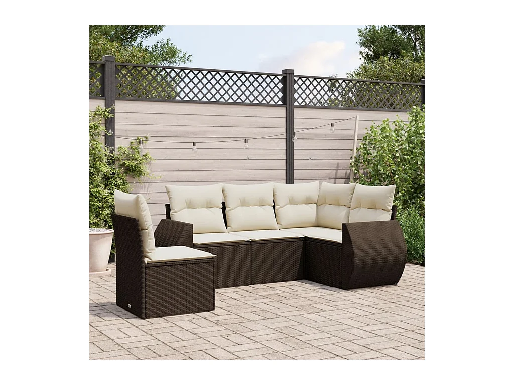 Set di mobili da giardino con cuscini 5 pezzi in resina intrecciata marrone