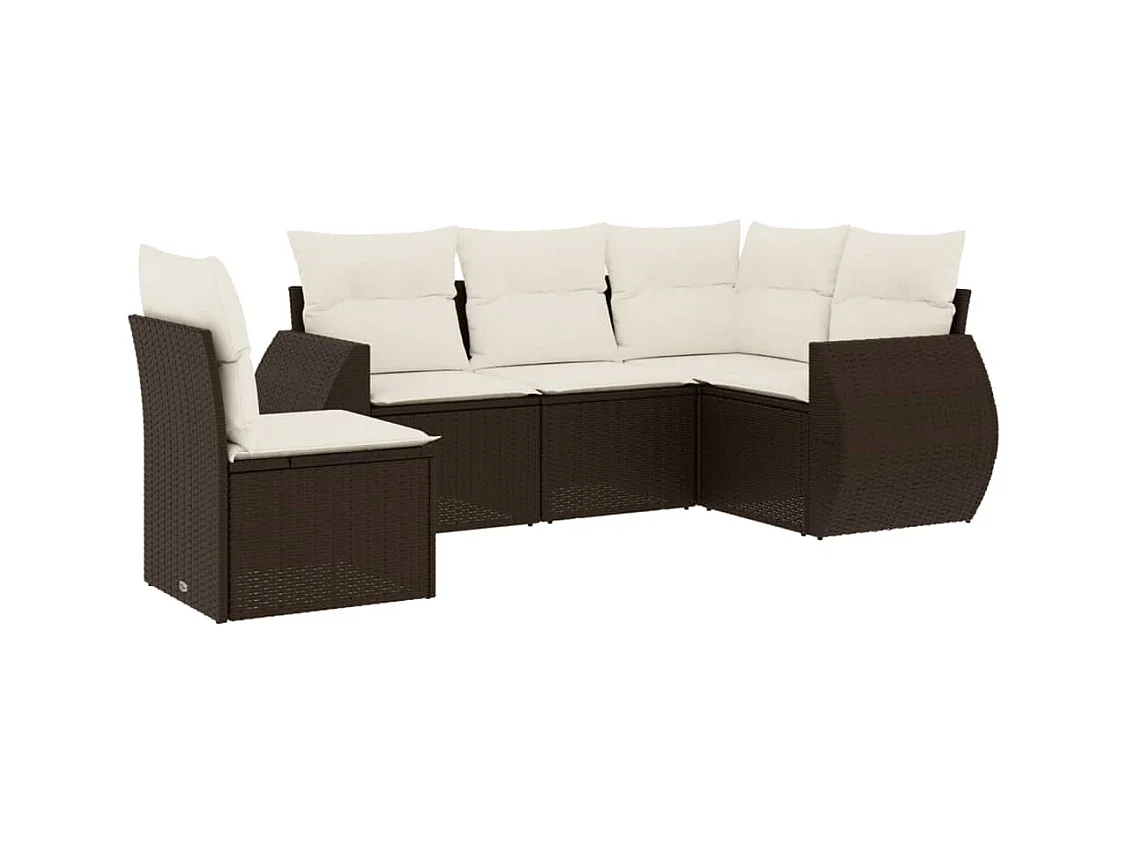 Set di mobili da giardino con cuscini 5 pezzi in resina intrecciata marrone