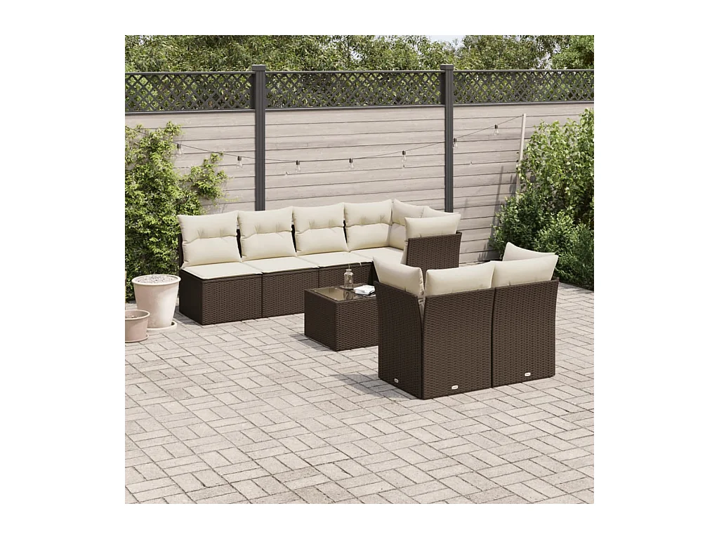 Salon de jardin 8 pcs avec coussins marron résine tressée