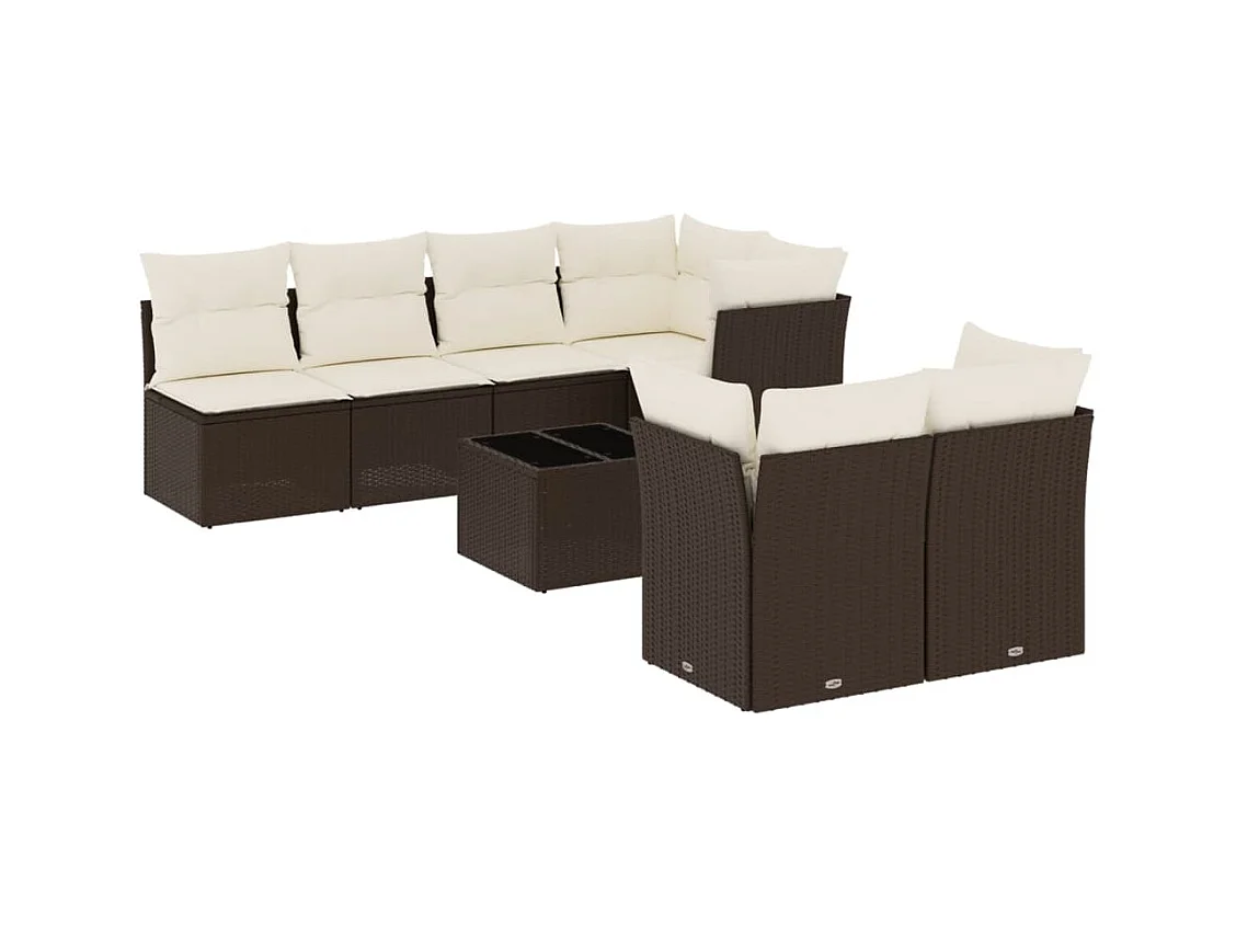 Salon de jardin 8 pcs avec coussins marron résine tressée