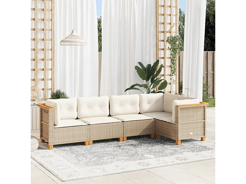 Set mobili da giardino con cuscini 5 pz beige resina intrecciata
