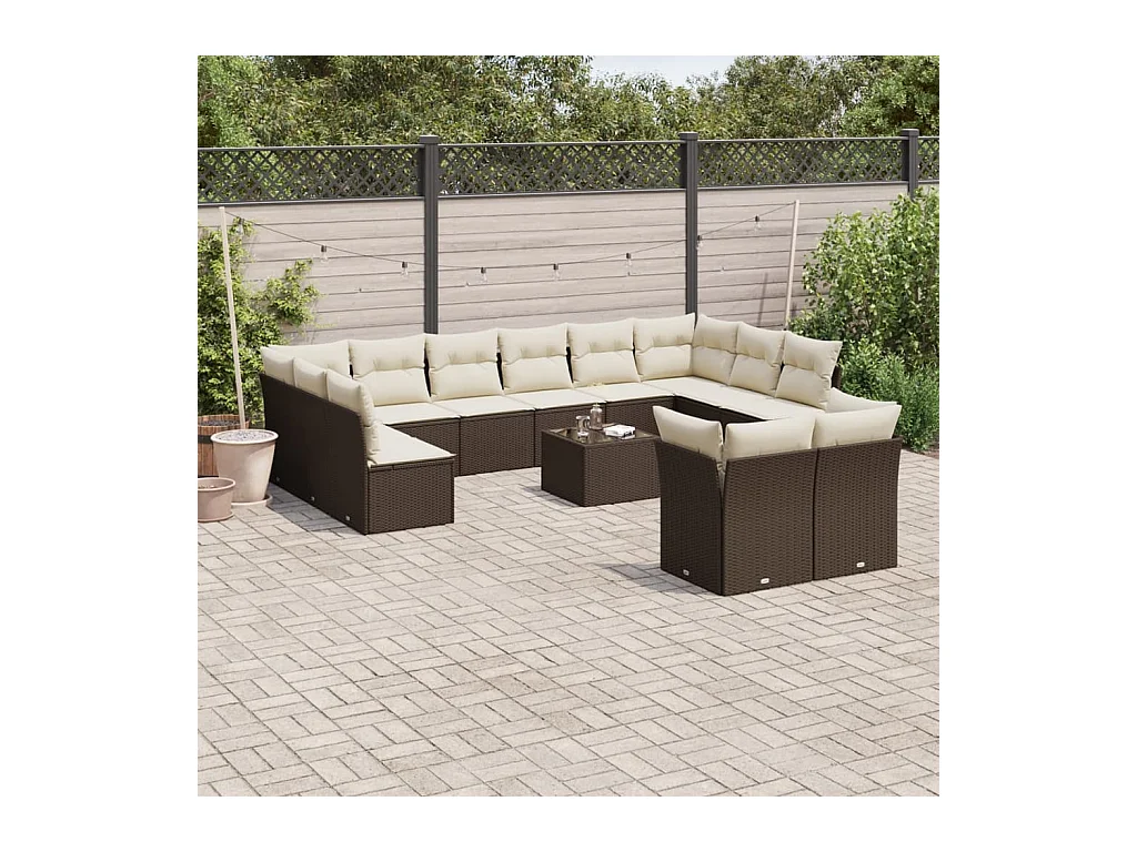 Set di mobili da giardino con cuscini 13 pezzi in resina intrecciata marrone