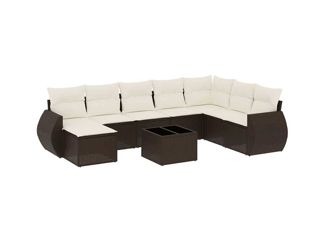 Set mobili da giardino con cuscini 9 pezzi in vimini marrone resina