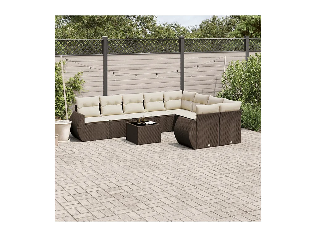 Set di mobili da giardino da 10 pezzi con cuscini marroni in resina intrecciata