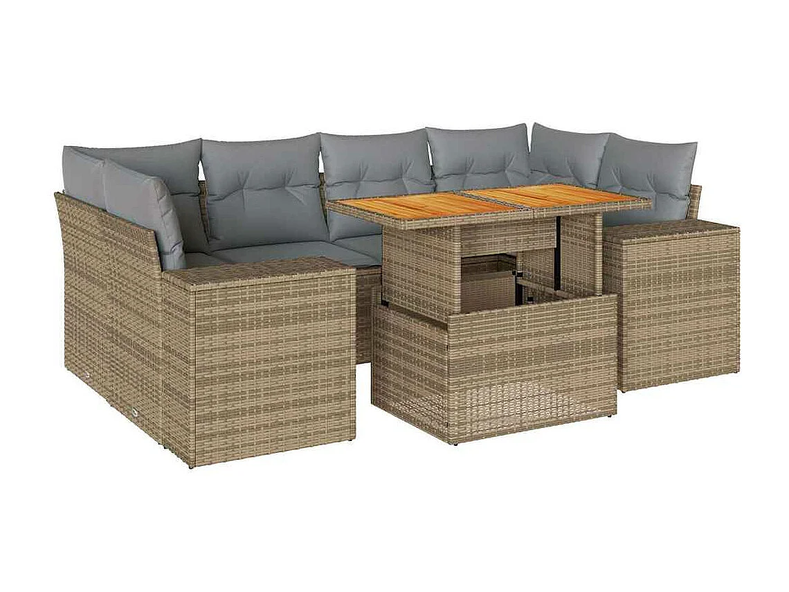 Conjunto de móveis de jardim com almofadas 7 peças resina tecida bege