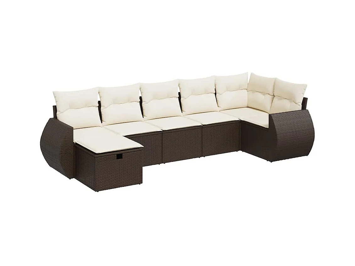 Salon de jardin avec coussins 7 pcs marron résine tressée