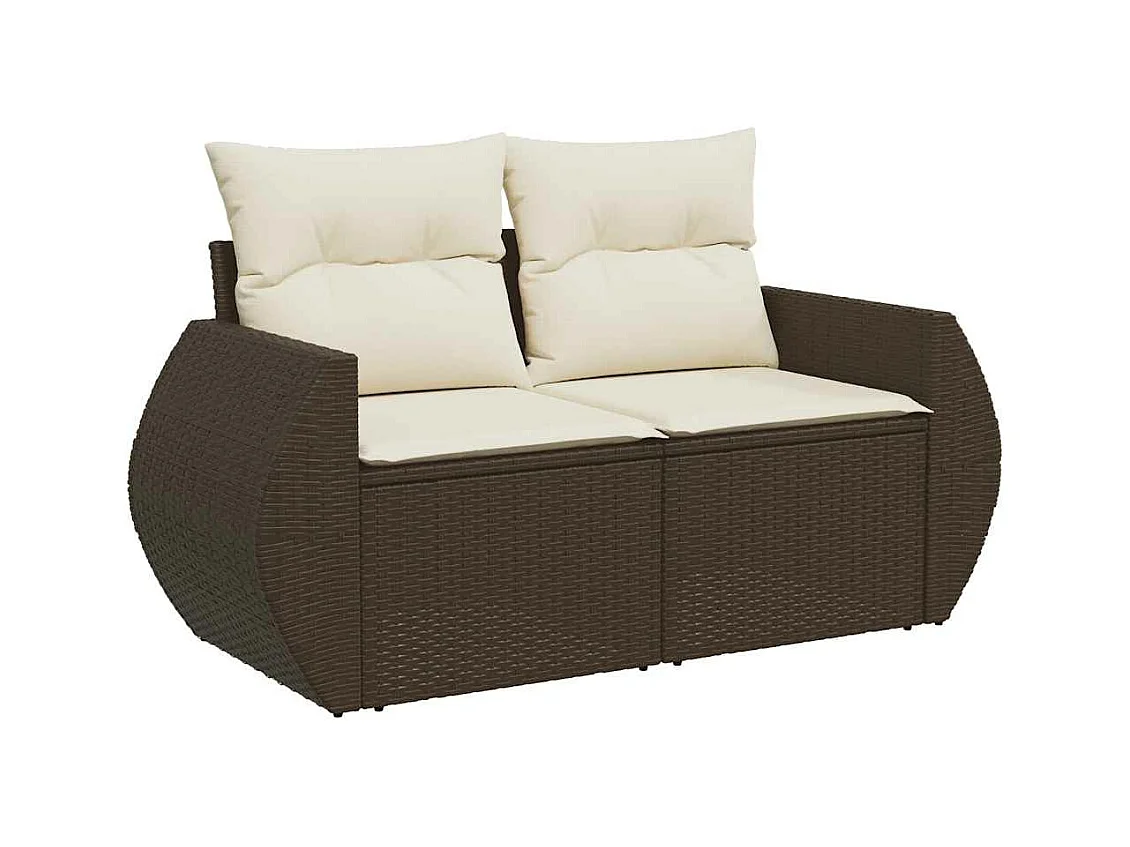 Salon de jardin avec coussins 7 pcs marron résine tressée
