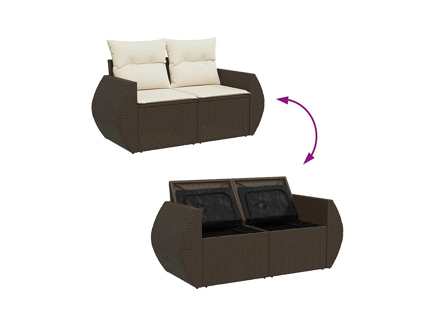 Salon de jardin avec coussins 7 pcs marron résine tressée