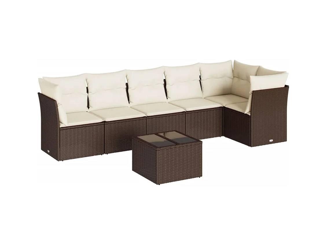 Gartenmöbel-Set mit Kissen 7-tlg. braunes Korbgeflecht