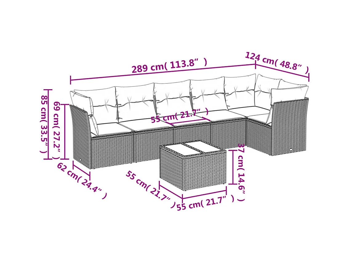 Gartenmöbel-Set mit Kissen 7-tlg. braunes Korbgeflecht