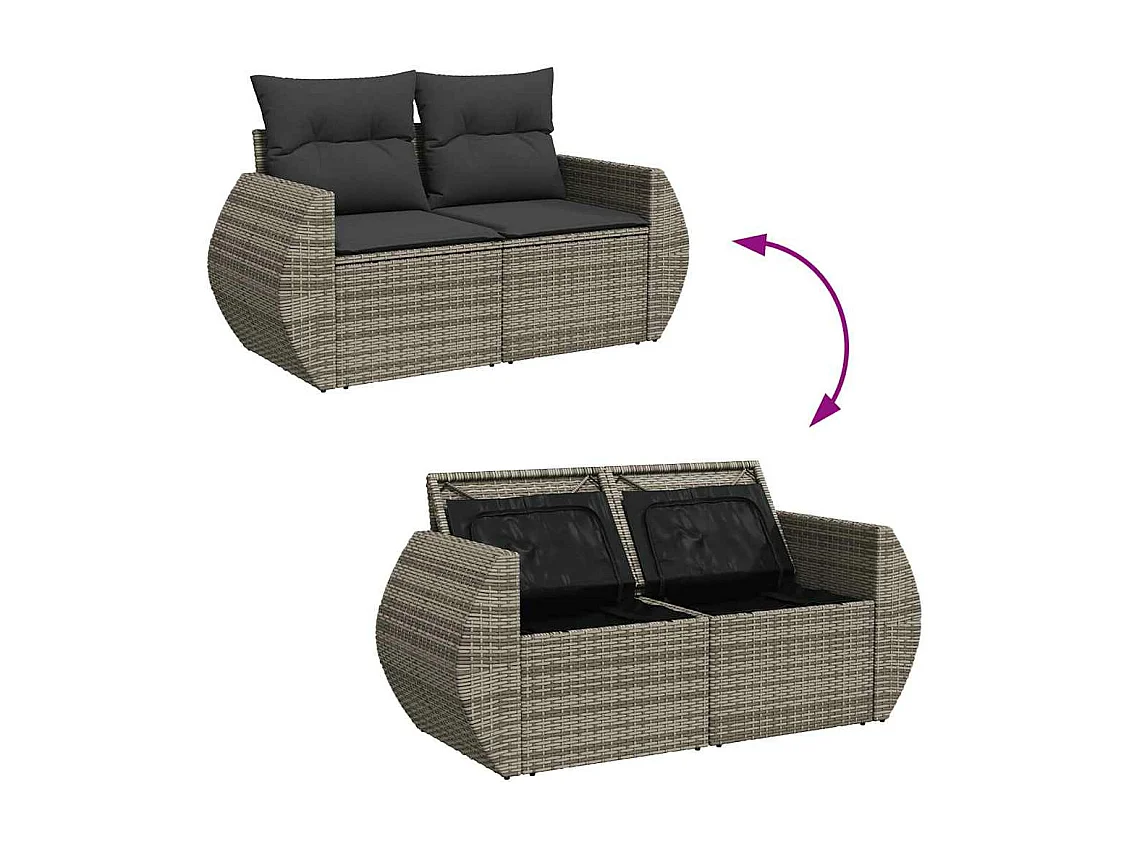 Conjunto de móveis de jardim de 8 peças com almofadas de vime de resina cinza