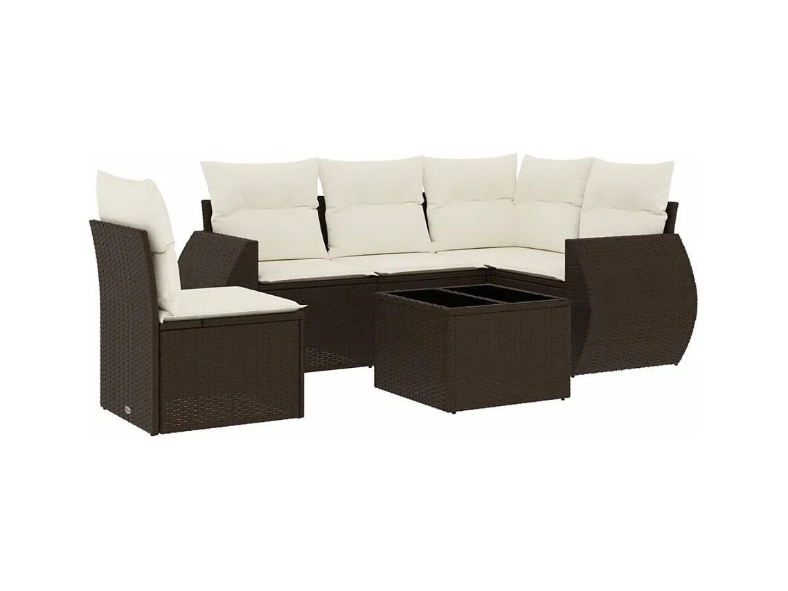 Gartenmöbel-Set mit Kissen 6-tlg. braun gewebtes Harz