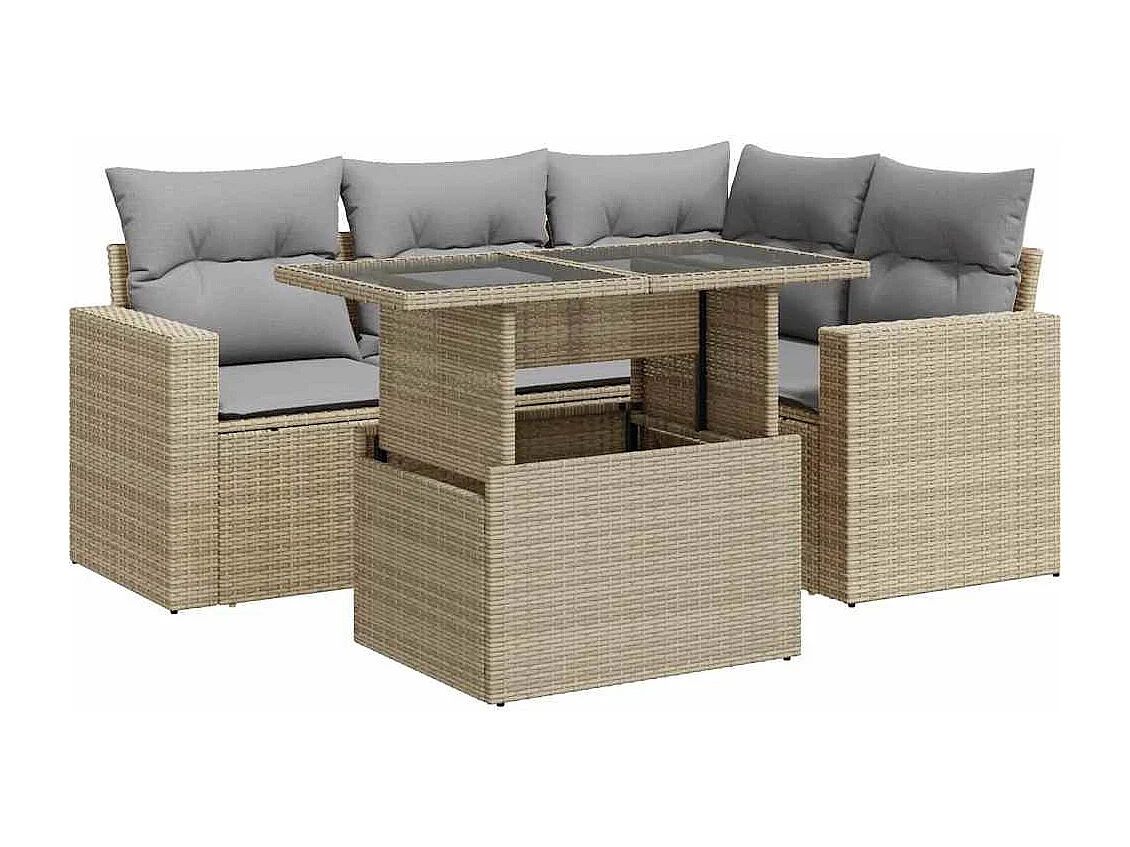 Salon de jardin avec coussins 5 pcs beige résine tressée