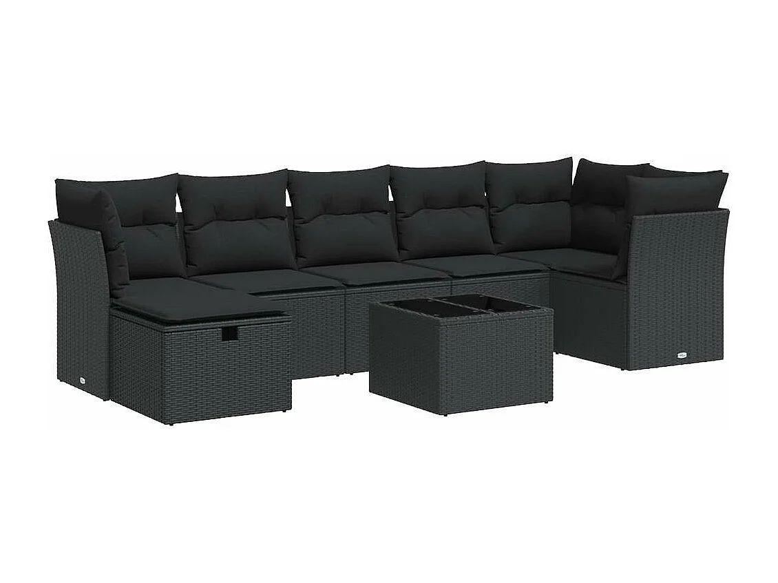 Salon de jardin 8 pcs avec coussins noir résine tressée