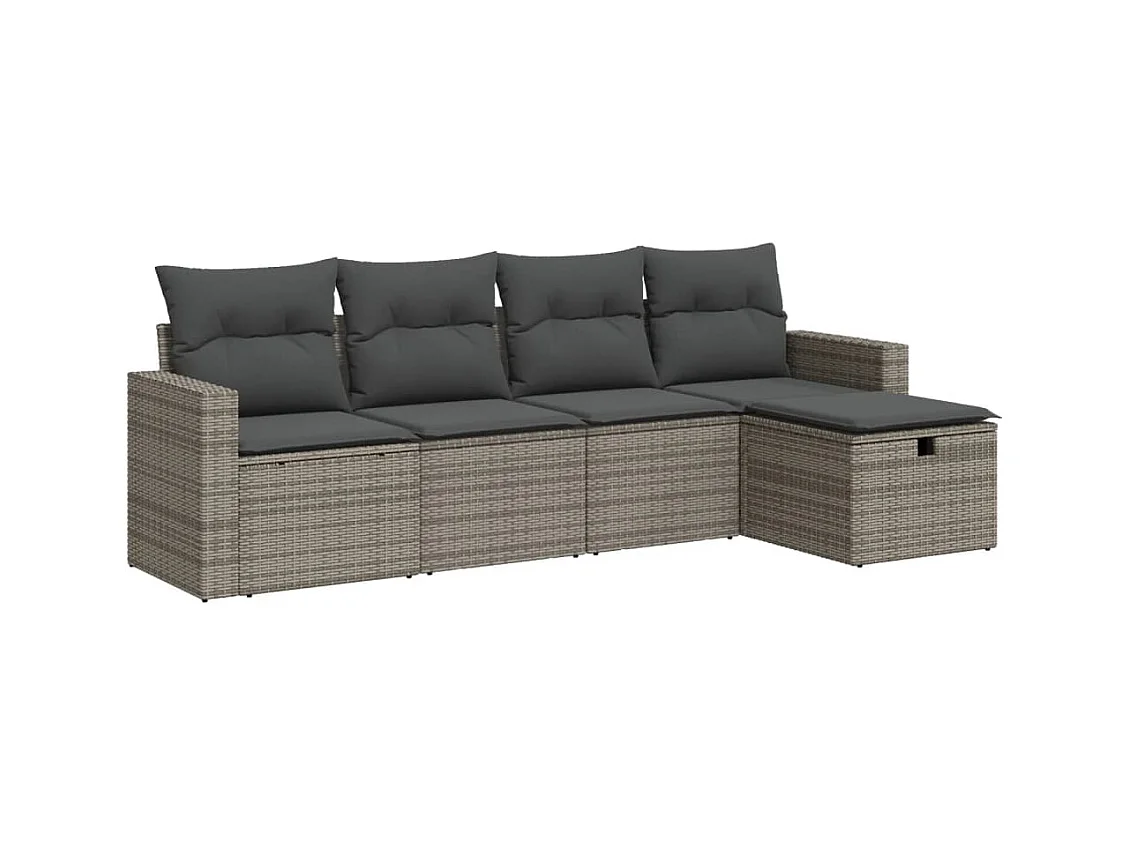 Salon de jardin 5 pcs avec coussins gris résine tressée