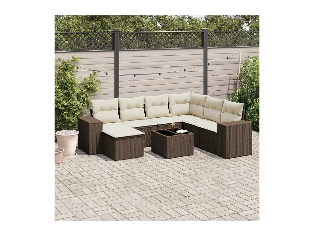 Salon de jardin 8 pcs avec coussins marron résine tressée