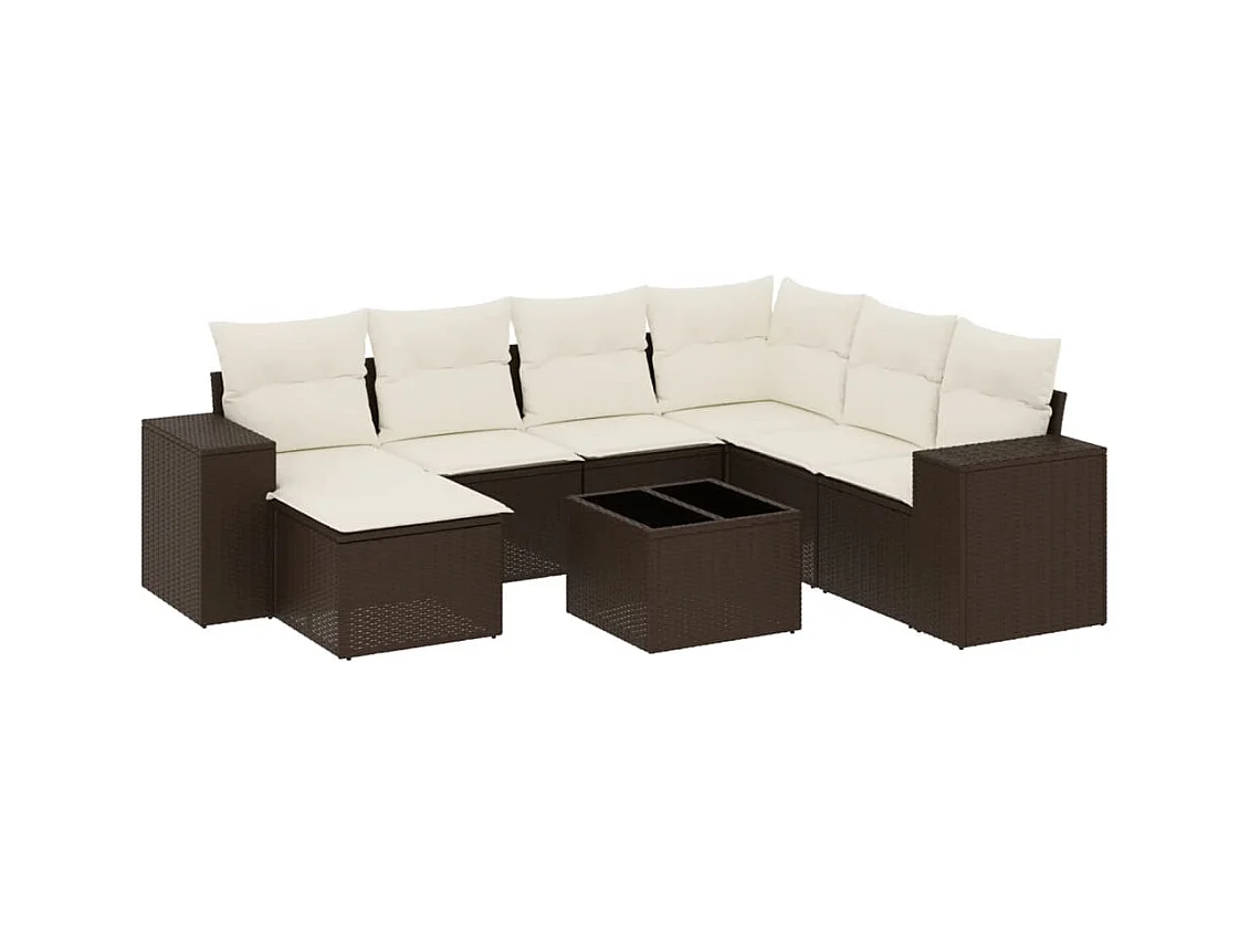 Salon de jardin 8 pcs avec coussins marron résine tressée