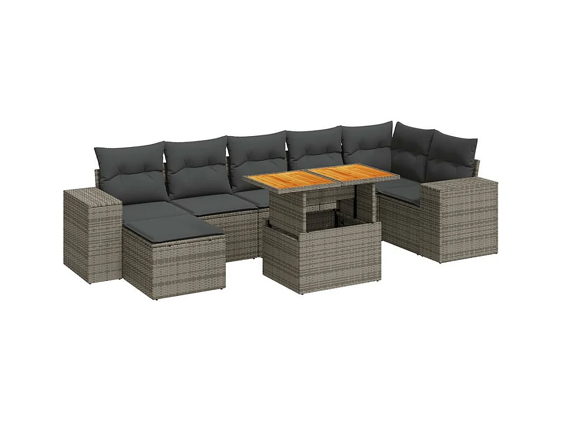 Salon de jardin 8 pcs avec coussins gris résine tressée