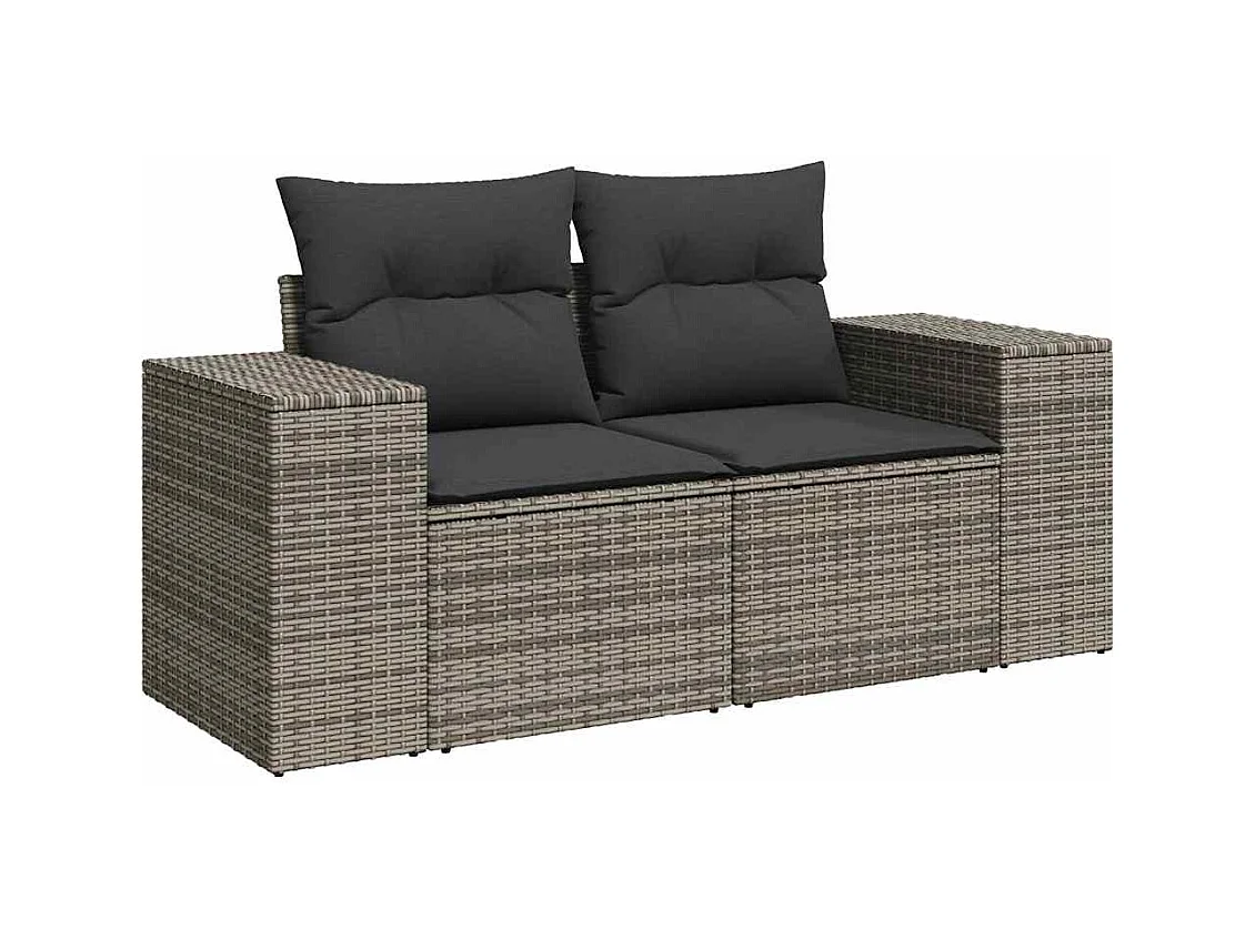 Salon de jardin 8 pcs avec coussins gris résine tressée