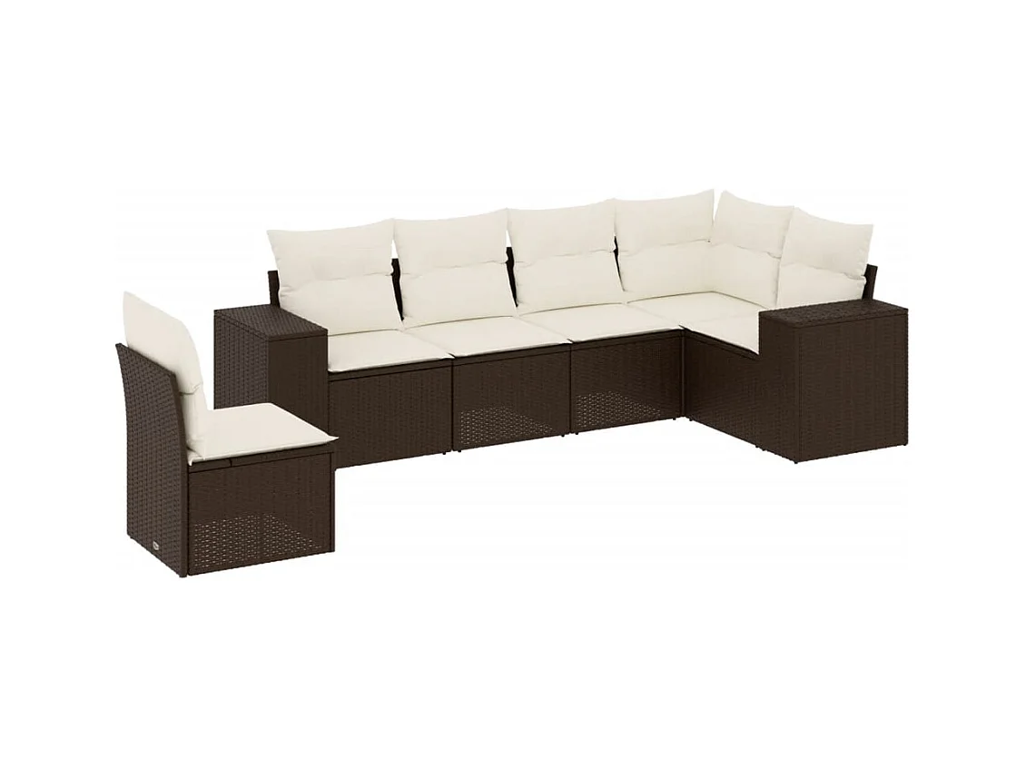 Set di mobili da giardino con cuscini 6 pezzi in resina intrecciata marrone