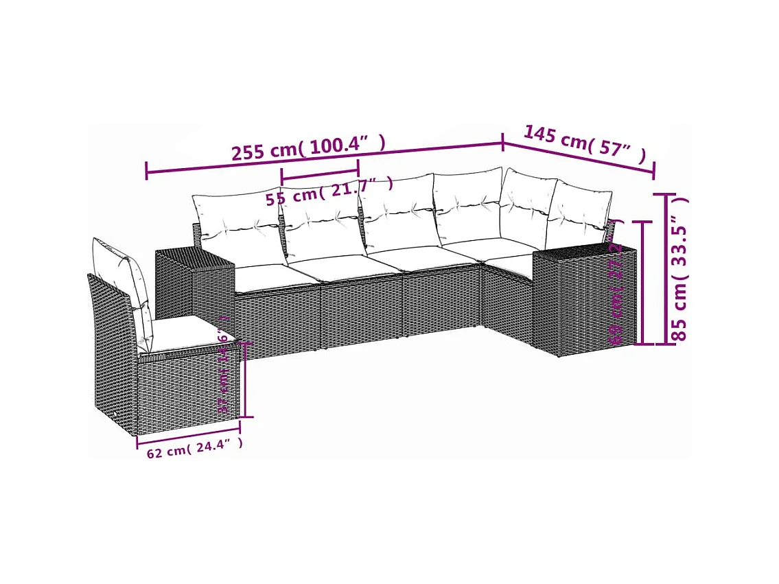 Set di mobili da giardino con cuscini 6 pezzi in resina intrecciata marrone
