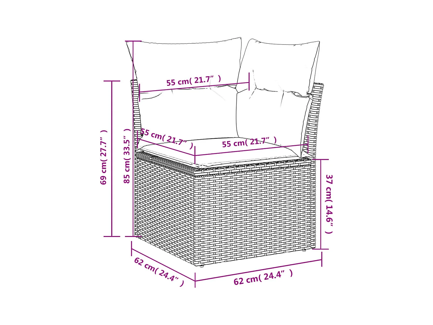 Set di mobili da giardino con cuscini 6 pezzi in resina intrecciata marrone
