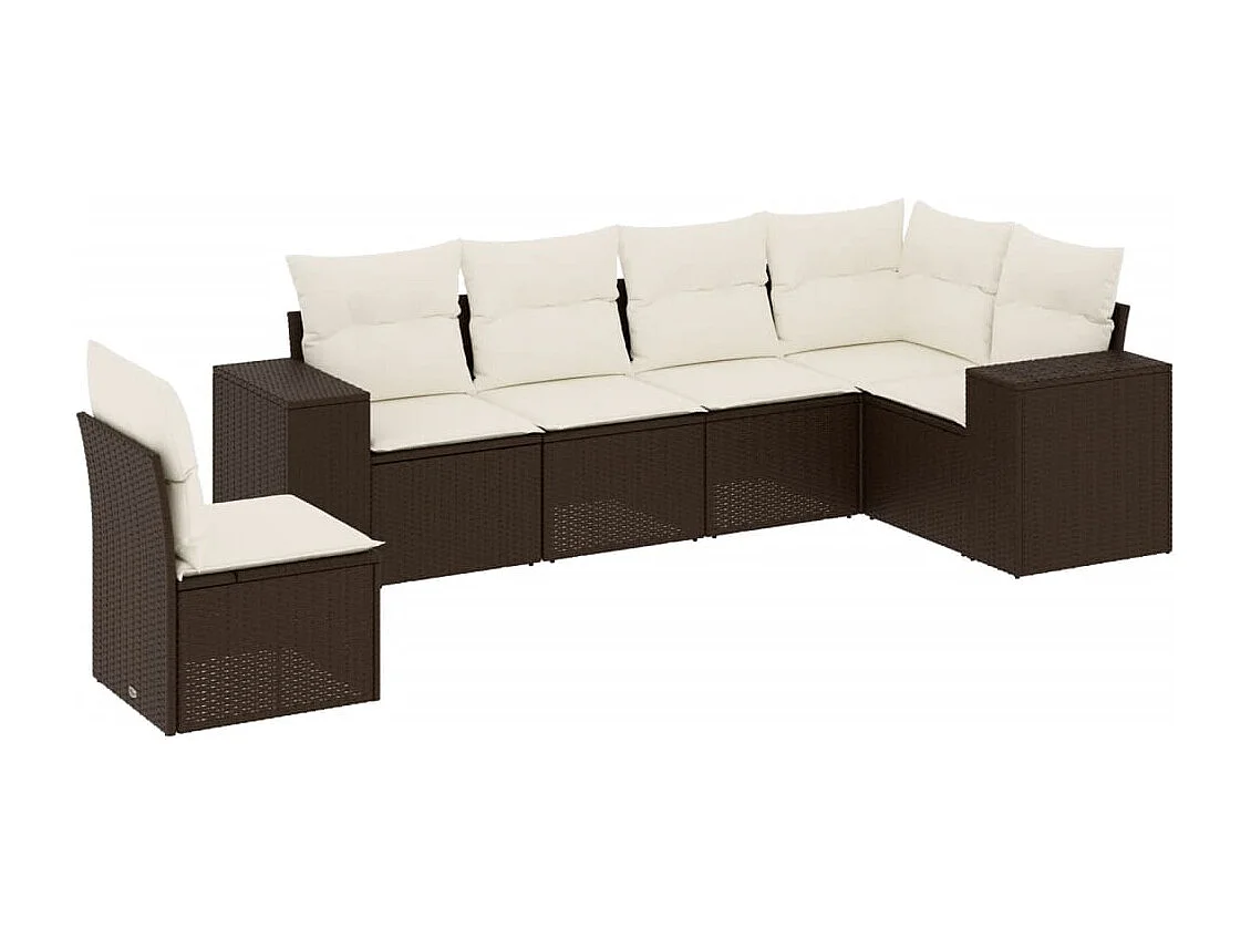Salon de jardin avec coussins 6 pcs marron résine tressée