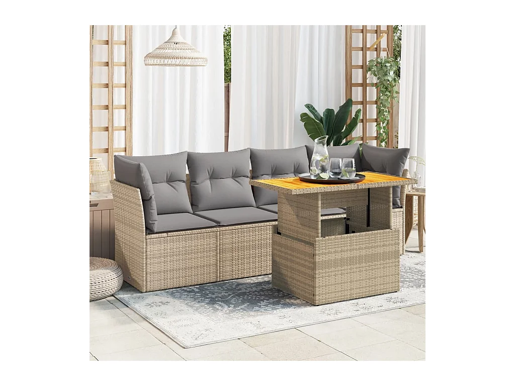 Set mobili da giardino con cuscini 5 pz beige resina intrecciata