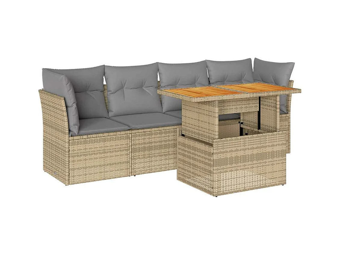 Gartenmöbel-Set mit Kissen 5-tlg. beige gewebtes Harz