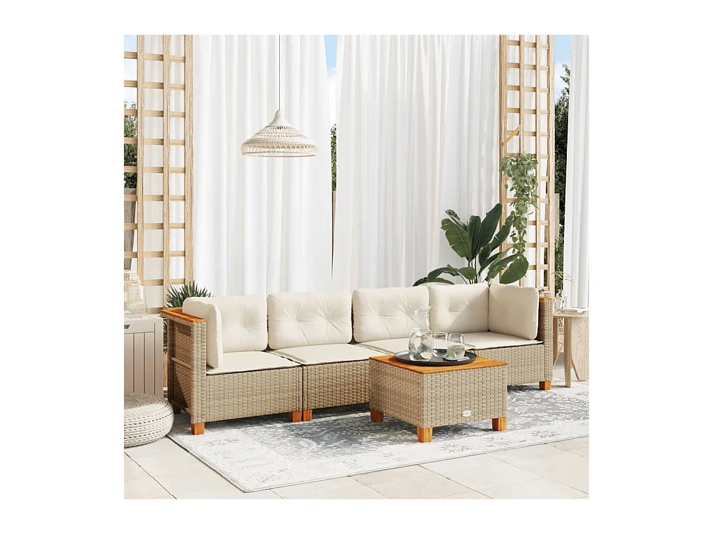 Salon de jardin avec coussins 5 pcs beige résine tressée