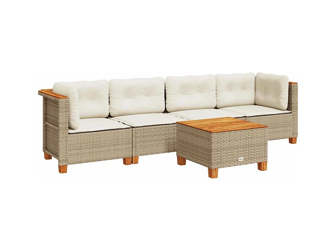Salon de jardin avec coussins 5 pcs beige résine tressée