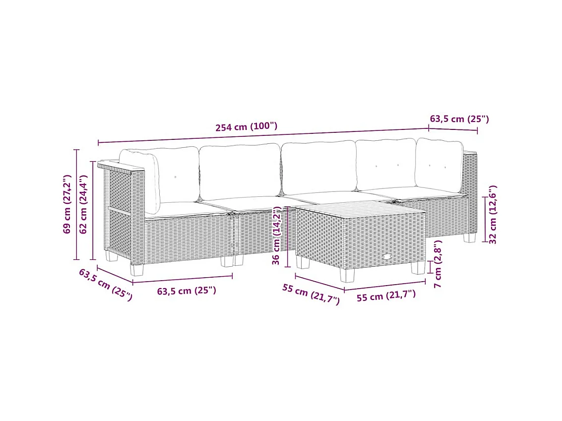 Salon de jardin avec coussins 5 pcs beige résine tressée