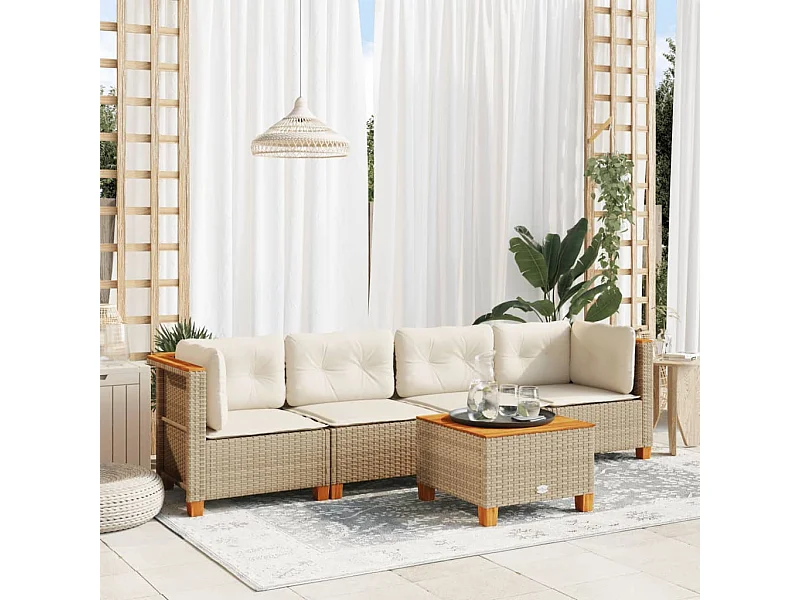 Salon de jardin avec coussins 5 pcs beige résine tressée