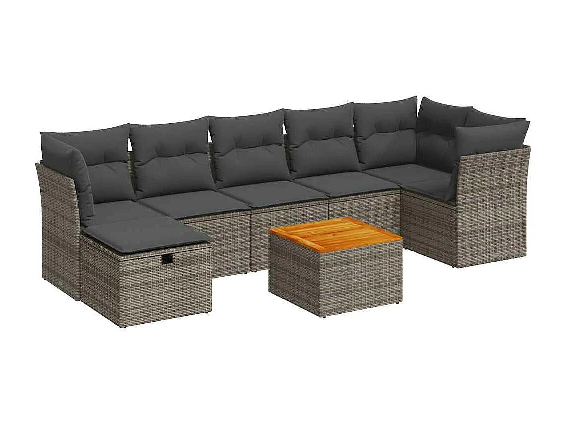 Conjunto de móveis de jardim de 8 peças com almofadas de vime de resina cinza