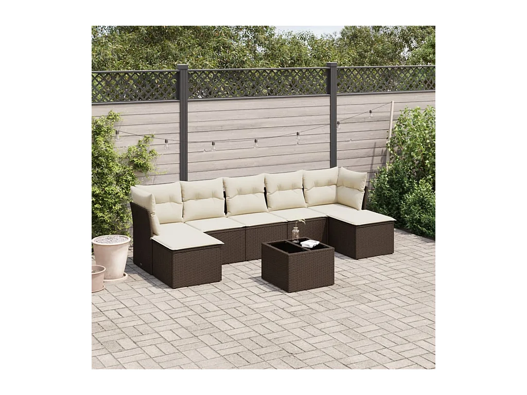 Salon de jardin 8 pcs avec coussins marron résine tressée