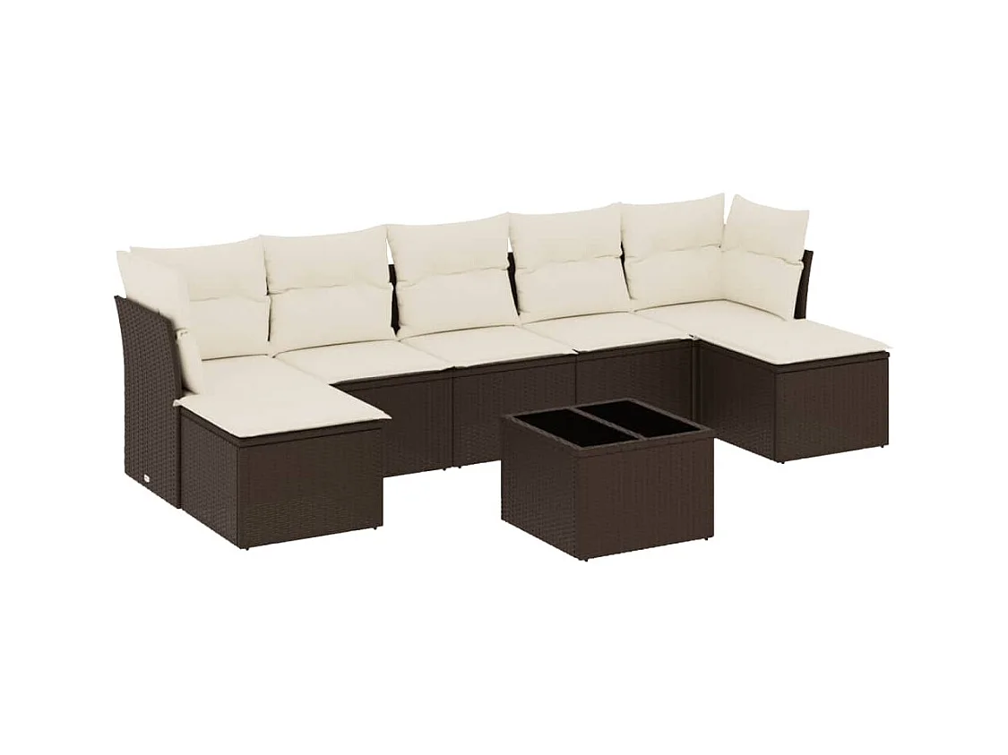 Salon de jardin 8 pcs avec coussins marron résine tressée