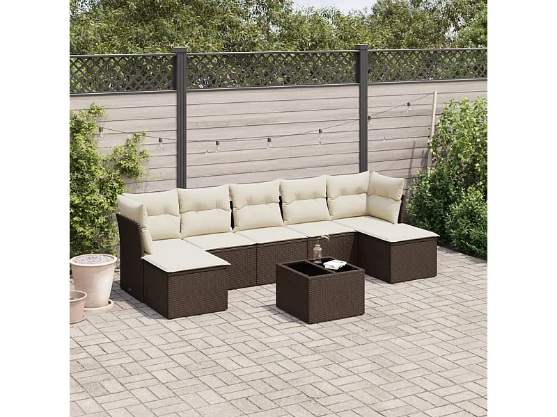 Salon de jardin 8 pcs avec coussins marron résine tressée