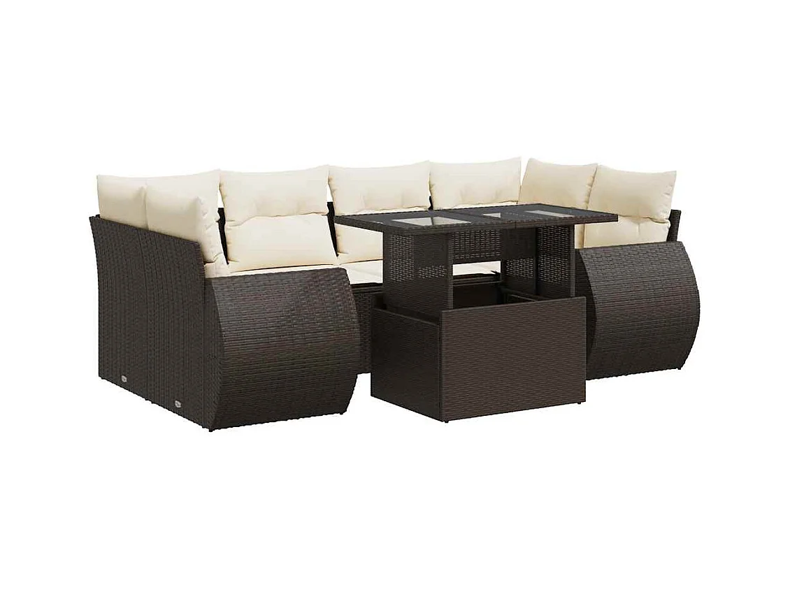 Set mobili da giardino con cuscini 7 pz in resina vimini marrone