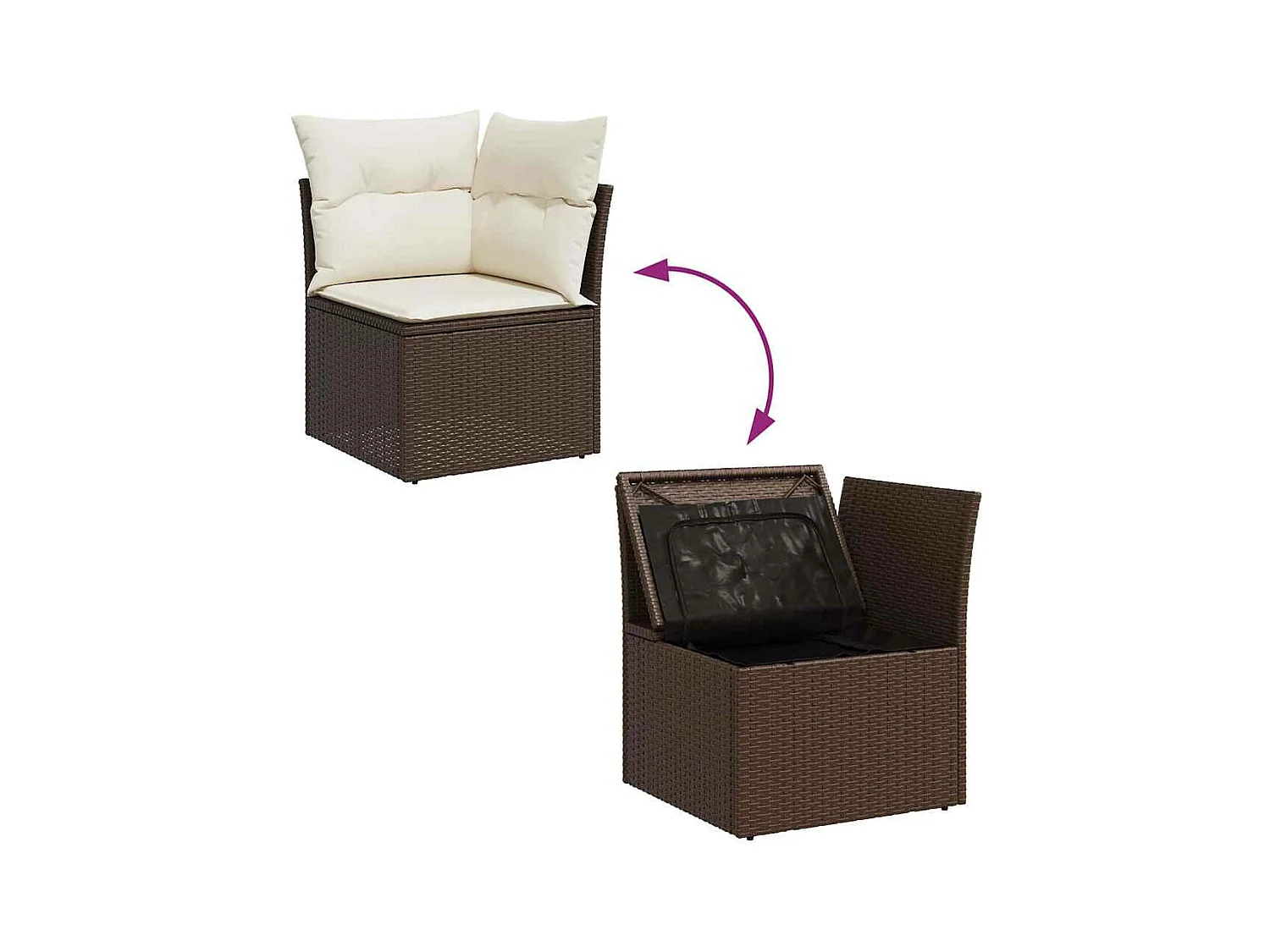 Set mobili da giardino con cuscini 7 pz in resina vimini marrone