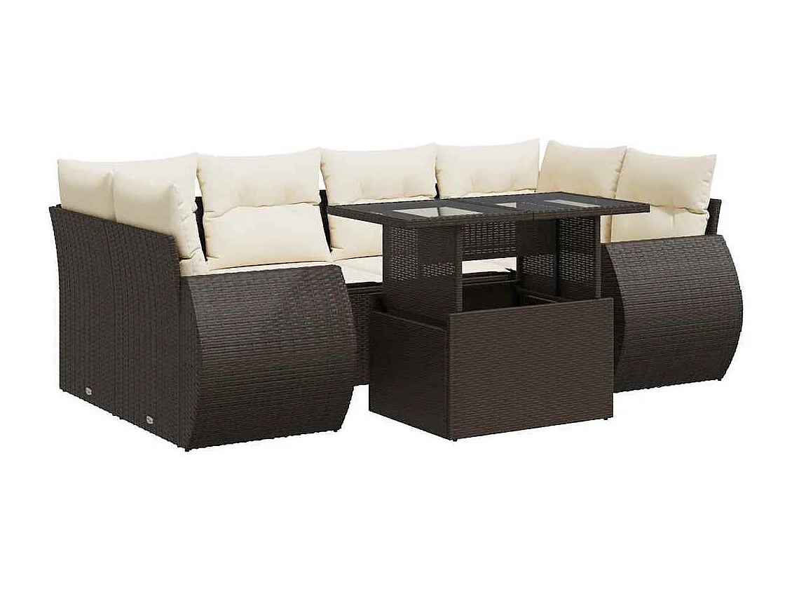 Salon de jardin avec coussins 7 pcs marron résine tressée