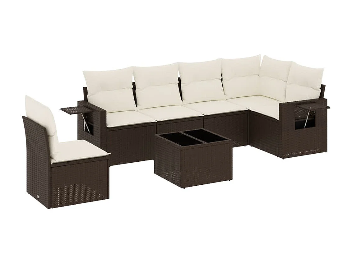 Salon de jardin avec coussins 7 pcs marron résine tressée